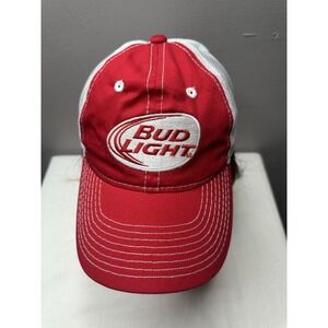 Bud Light Baseball Hat Cap Adjustable Red White‎ OSFA VTG
